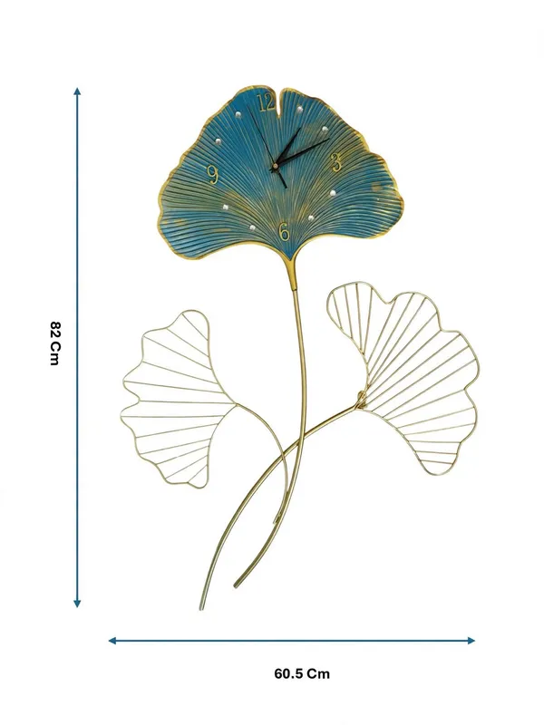 DecorGlam_Ginkgo_Leaf_3-Piece_Metal_Wall_Clock_-_Modern_Luxury_Wall_Art_Clock_for_Living_Room