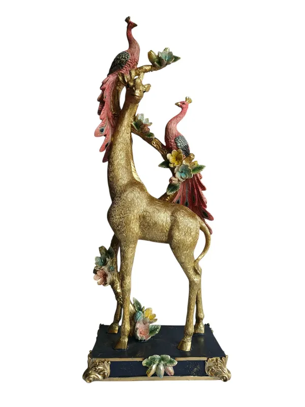 Golden_Giraffe_with_Twin_Peacocks_Sculpture_-_Luxury_Resin_Table_Decor