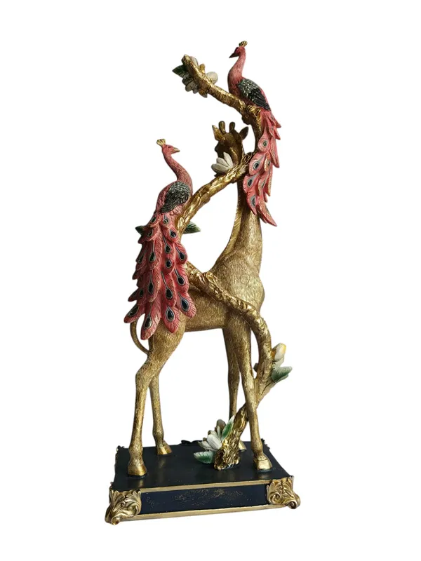 Golden_Giraffe_with_Twin_Peacocks_Sculpture_-_Luxury_Resin_Table_Decor