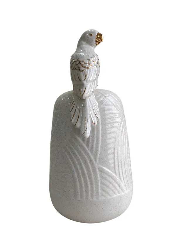 Golden_Parrot_Perch_-_Speckled_White_Ceramic_Vase