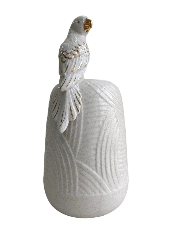 Golden_Parrot_Perch_-_Speckled_White_Ceramic_Vase