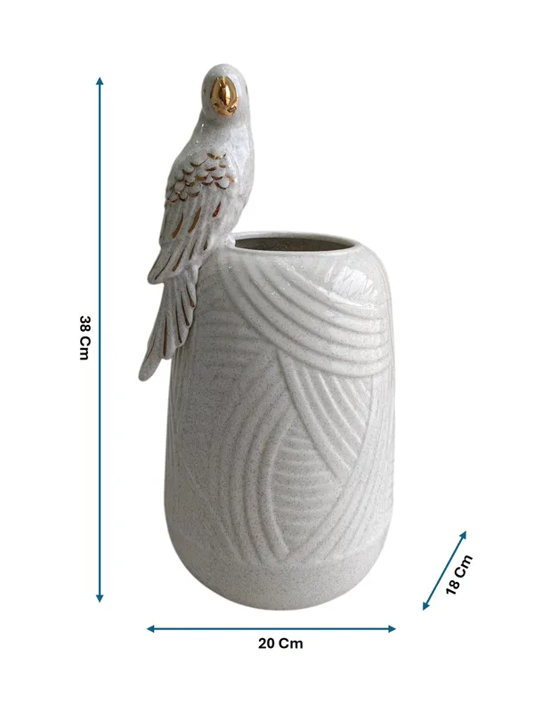 Golden_Parrot_Perch_-_Speckled_White_Ceramic_Vase