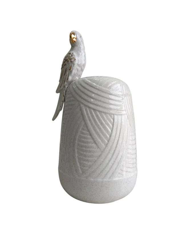 Golden_Parrot_Perch_-_Speckled_White_Ceramic_Vase