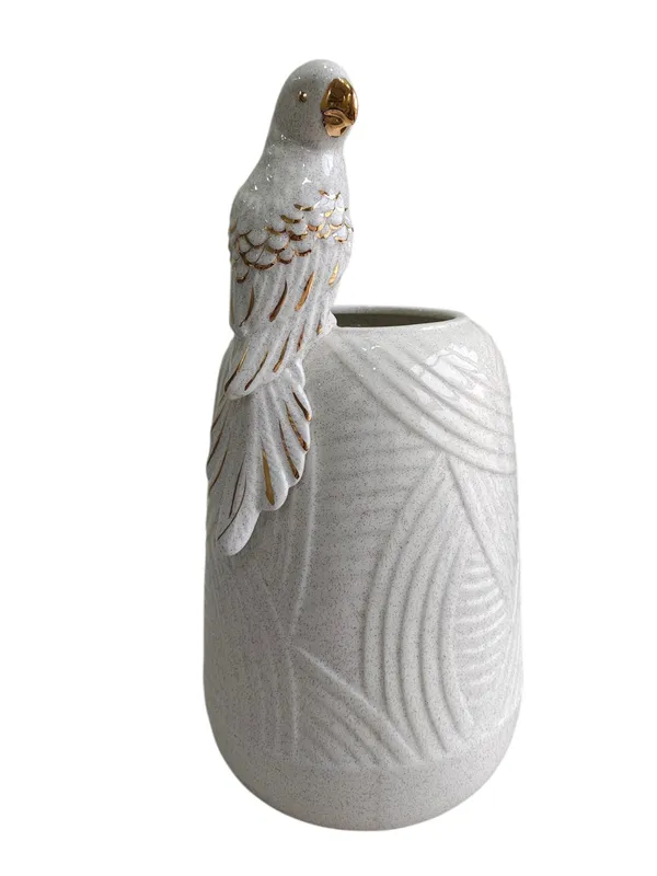 Golden_Parrot_Perch_-_Speckled_White_Ceramic_Vase