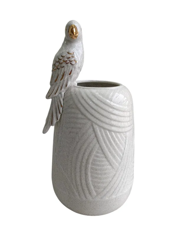 Golden_Parrot_Perch_-_Speckled_White_Ceramic_Vase