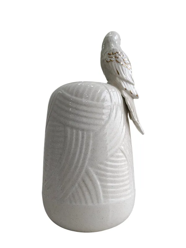 Golden_Parrot_Perch_-_Speckled_White_Ceramic_Vase