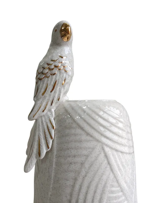 Golden_Parrot_Perch_-_Speckled_White_Ceramic_Vase
