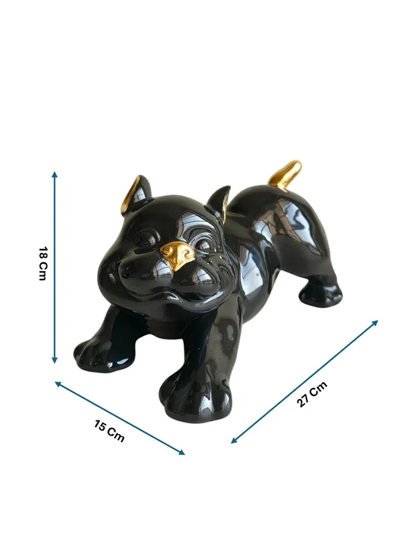 Playful_French_Bulldog_-_Glossy_Black_&_Gold_Ceramic_Dog_Sculpture_(Stretching_Pose)