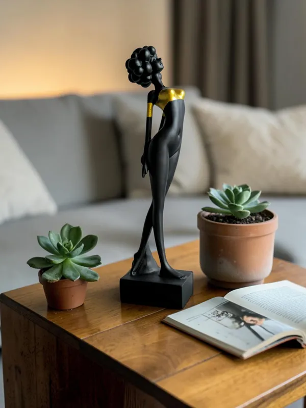 Premium_&_Elegant_Black_Polyresin_Golden_Strip_Standing_Lady