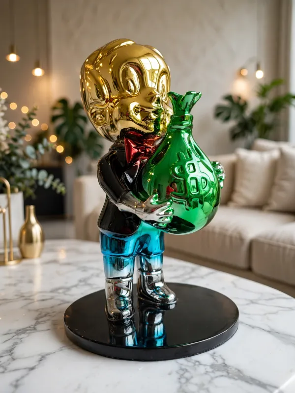 Richie_Rich_Pop_Art_Sculpture_with_Gold_Head_&_Green_Money_Bag