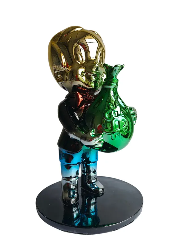 Richie_Rich_Pop_Art_Sculpture_with_Gold_Head_&_Green_Money_Bag
