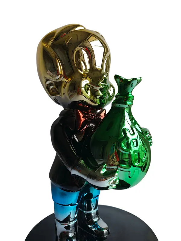 Richie_Rich_Pop_Art_Sculpture_with_Gold_Head_&_Green_Money_Bag