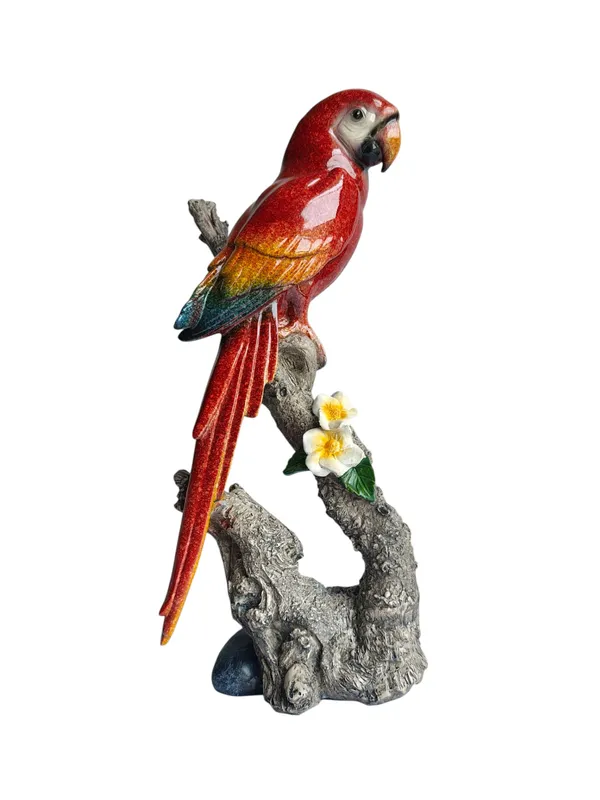 Scarlet_Majesty_-_Lifelike_Red_Macaw_Parrot_on_Branch_Figurine