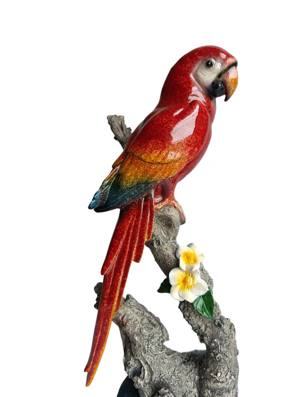 Scarlet_Majesty_-_Lifelike_Red_Macaw_Parrot_on_Branch_Figurine