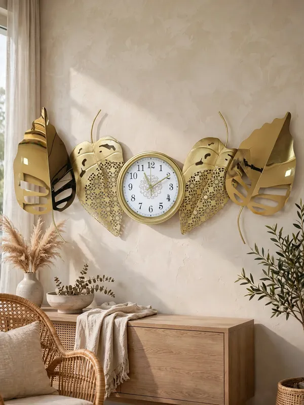 Sparkling_Art_Gallery_-_Luxury_4-Leaf_Golden_Metal_Wall_Clock_-_Modern_Decorative_Wall_Clock_for_Living_Room