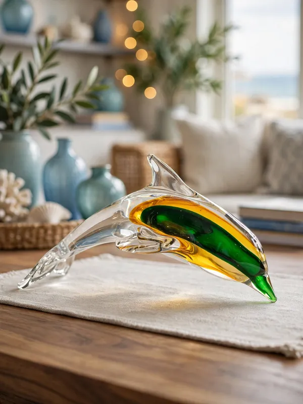Sunset_Splash_-_Amber_&_Emerald_Handblown_Glass_Dolphin_Figurine