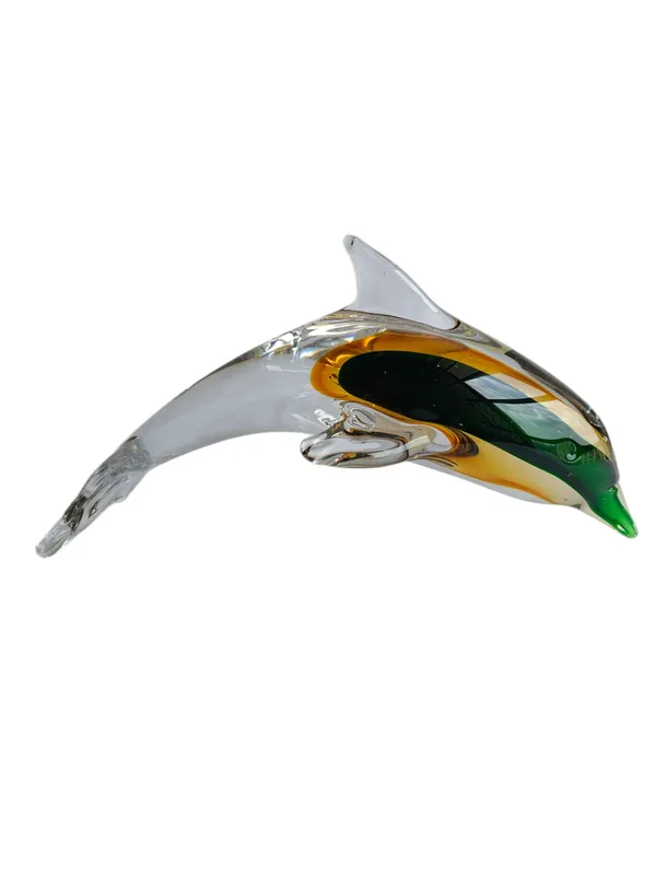 Sunset_Splash_-_Amber_&_Emerald_Handblown_Glass_Dolphin_Figurine