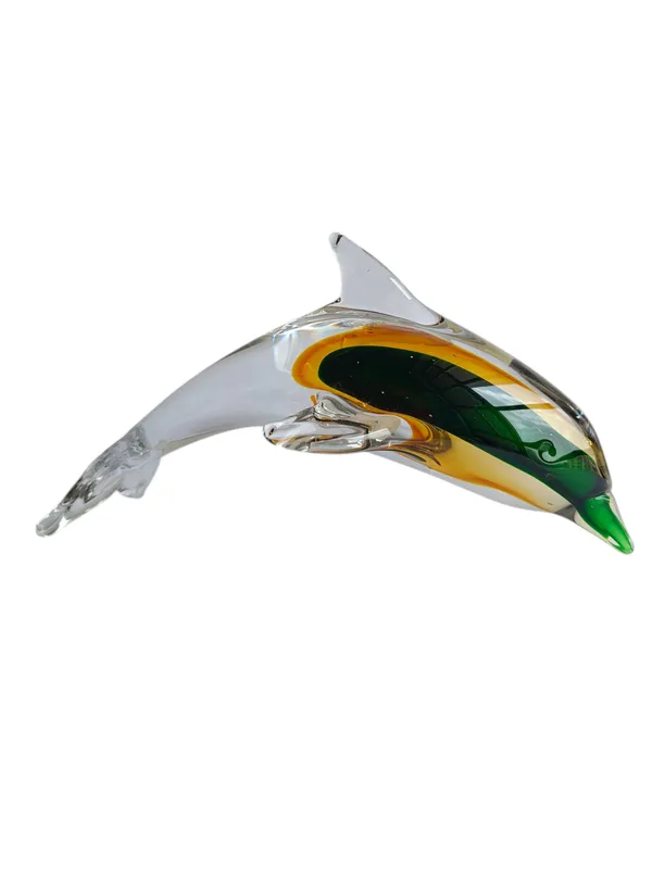 Sunset_Splash_-_Amber_&_Emerald_Handblown_Glass_Dolphin_Figurine