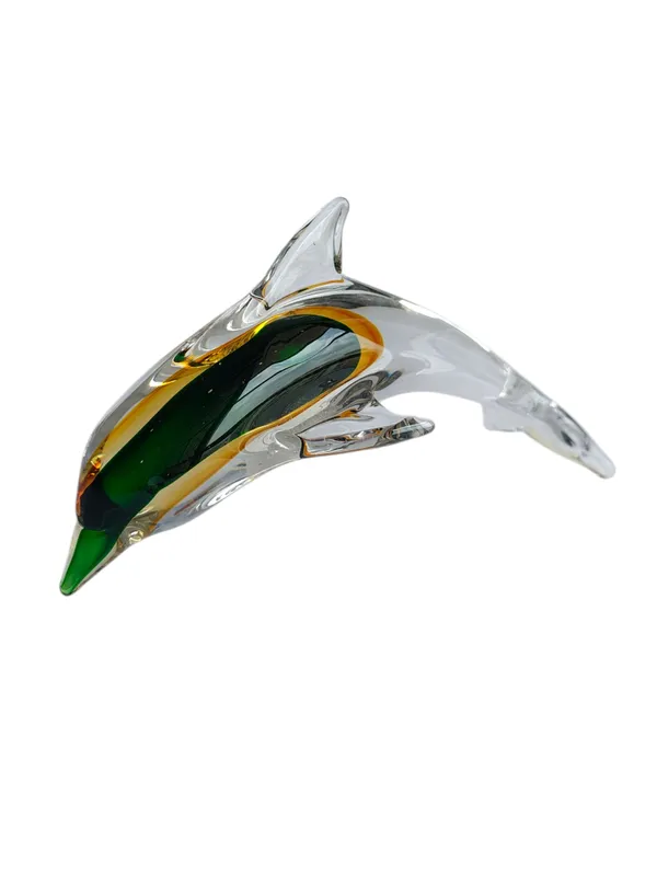 Sunset_Splash_-_Amber_&_Emerald_Handblown_Glass_Dolphin_Figurine