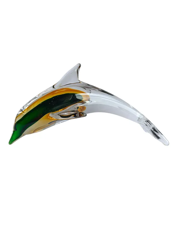 Sunset_Splash_-_Amber_&_Emerald_Handblown_Glass_Dolphin_Figurine
