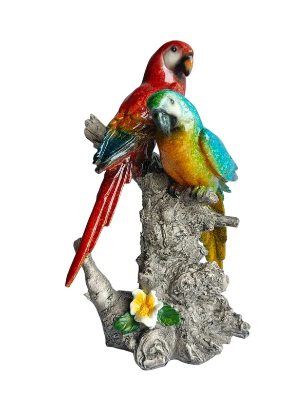 Tropical_Companions_-_Pair_of_Lovebird_Macaw_Parrots_Couple_Figurine