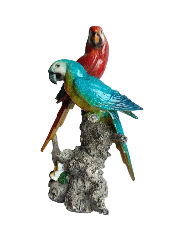 Tropical_Companions_-_Pair_of_Lovebird_Macaw_Parrots_Couple_Figurine