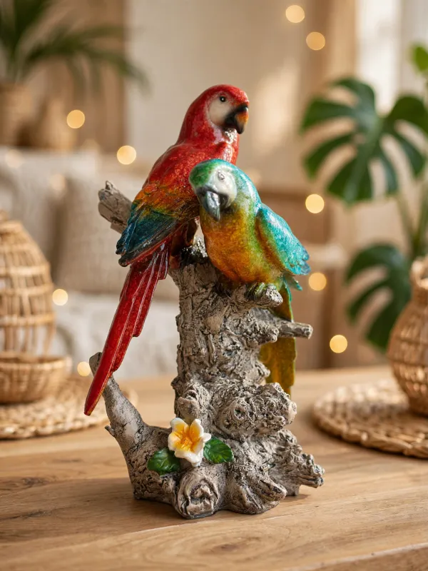 Tropical_Companions_-_Pair_of_Lovebird_Macaw_Parrots_Couple_Figurine
