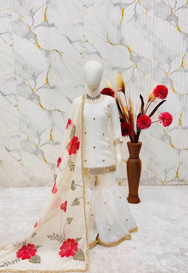 Trending_Launching_New_??signer_Party_Wear_Look_Heavy_Pure_GMY_SILK_Top_Sharara_&_Dupatta_Set