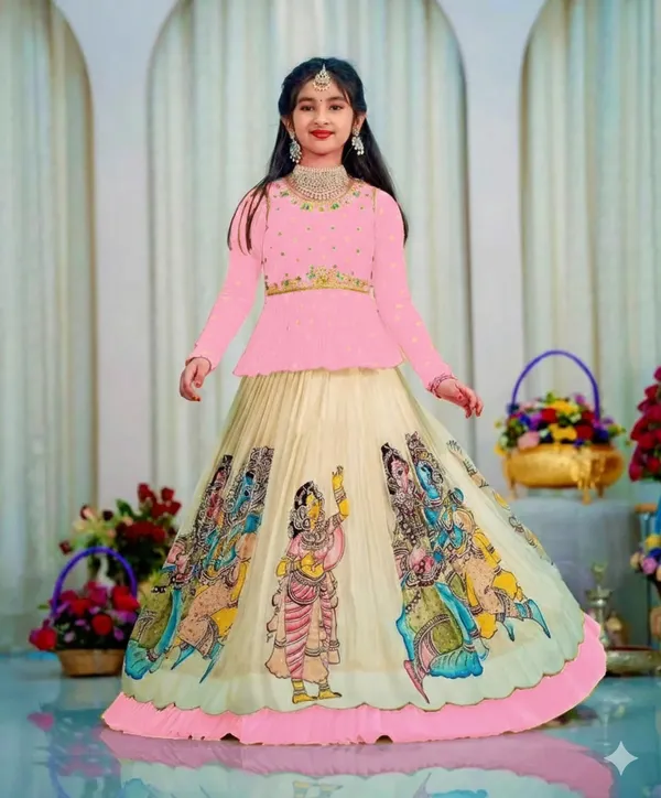 Pink_Kedia_Style_Fully_Stitched_Lehenga_Set_For_Girls