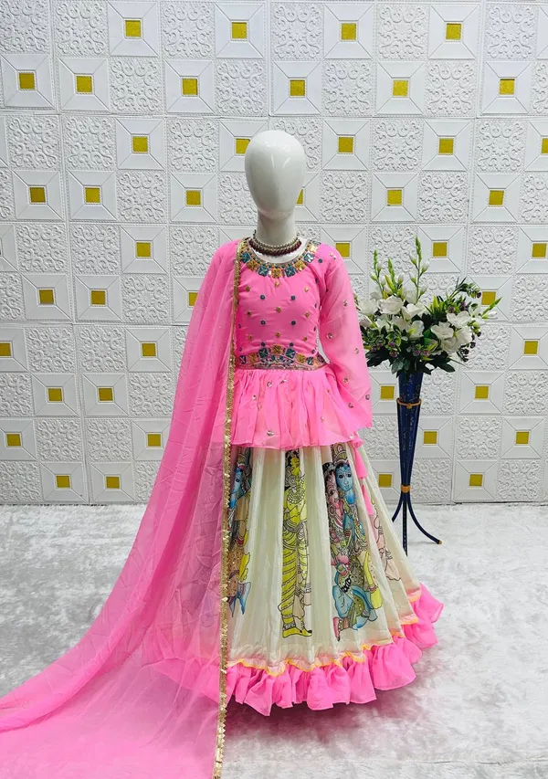Pink_Kedia_Style_Fully_Stitched_Lehenga_Set_For_Girls
