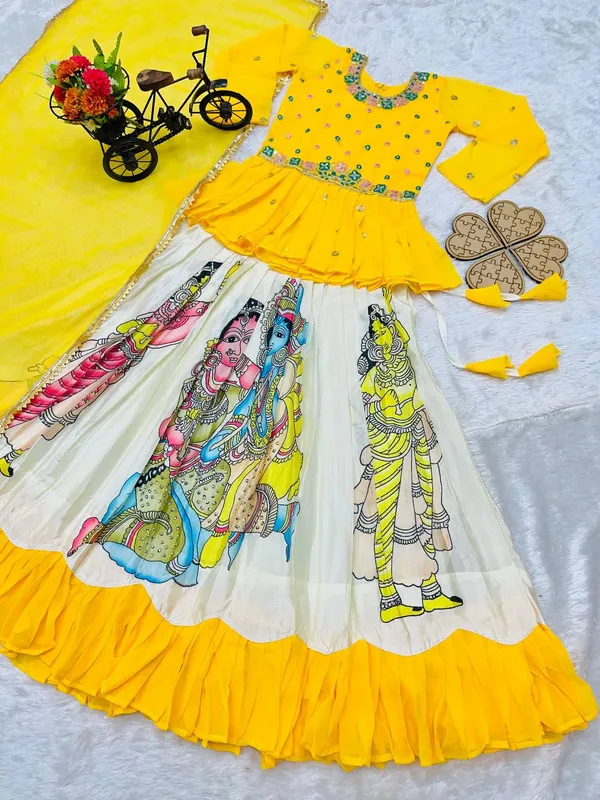 Yellow_Kedia_Style_Fully_Stitched_Lehenga_Set_For_Girls
