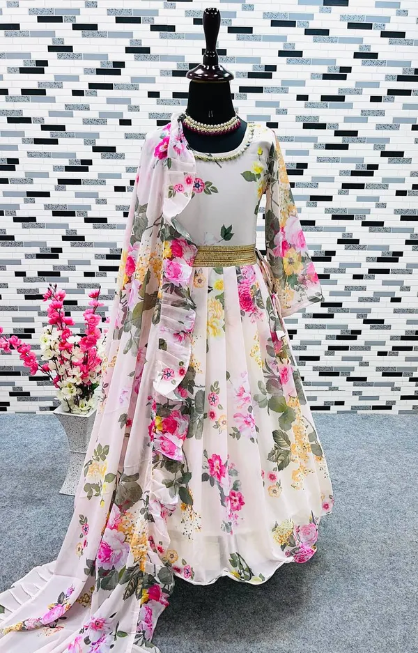 White_New_Designer_Heavy_Faux_Georgette_Digital_Print_Gown_For_Girls