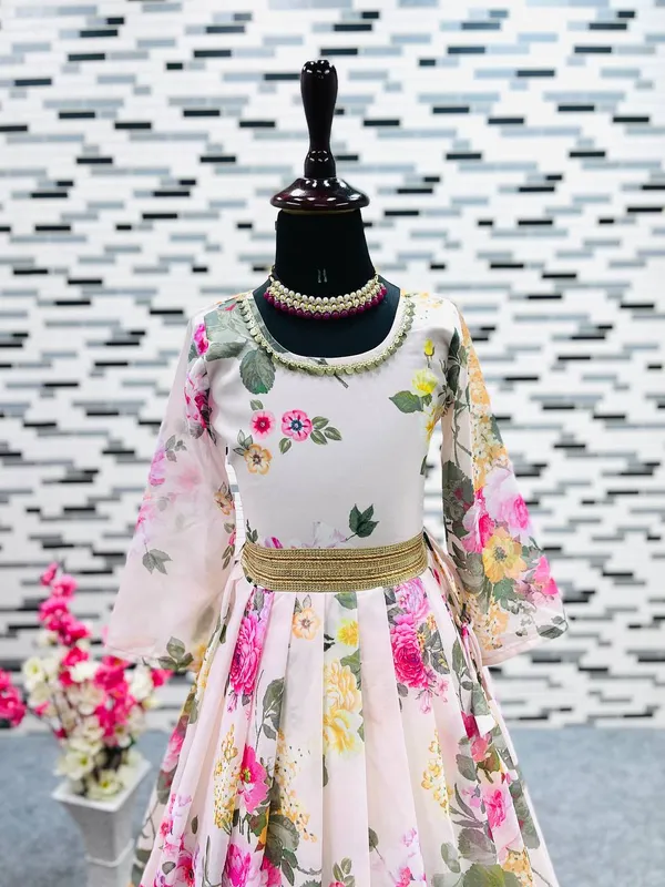White_New_Designer_Heavy_Faux_Georgette_Digital_Print_Gown_For_Girls