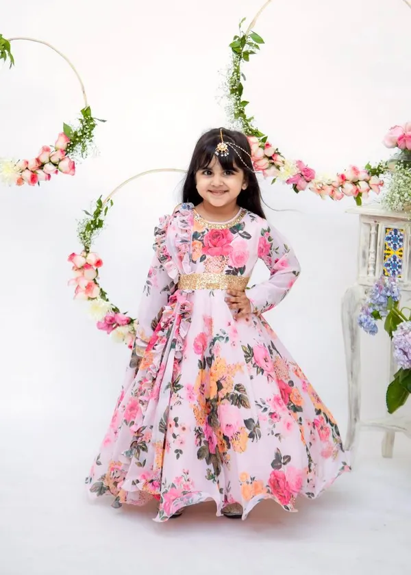 White_New_Designer_Heavy_Faux_Georgette_Digital_Print_Gown_For_Girls