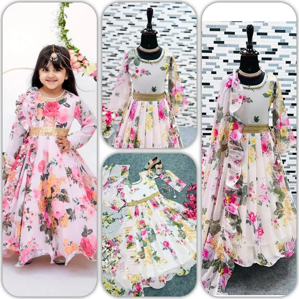 White_New_Designer_Heavy_Faux_Georgette_Digital_Print_Gown_For_Girls