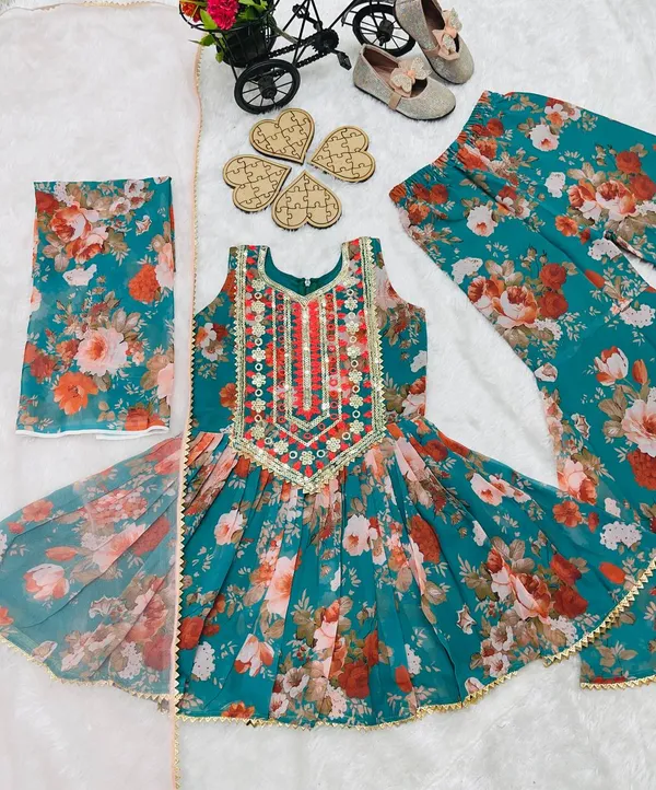 Green_Full_Stitched_Top_With_Sharara_And_Dupatta_For_Girls