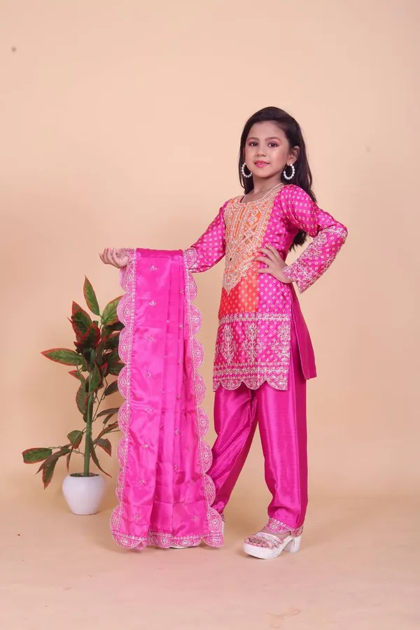 Pink_Pure_Chinon_With_Heavy_Embroidery_Cording_Dori-Sequins_Work_Fully_Stitched_Top_&_Bottom_And_Dupatta_Set_For_Girls
