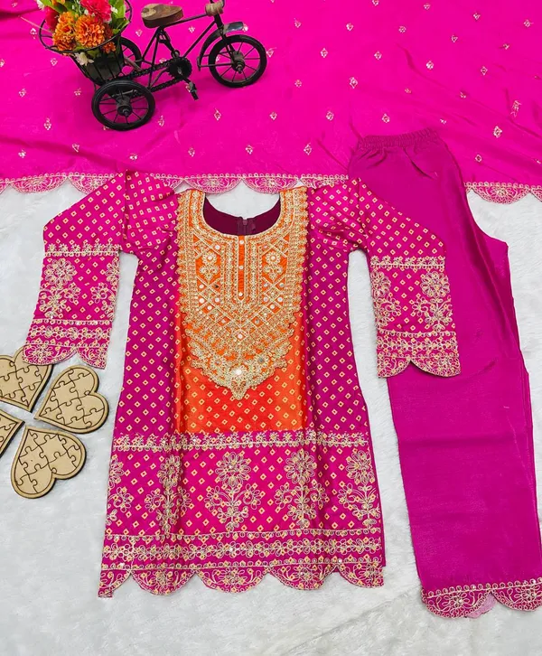 Pink_Pure_Chinon_With_Heavy_Embroidery_Cording_Dori-Sequins_Work_Fully_Stitched_Top_&_Bottom_And_Dupatta_Set_For_Girls