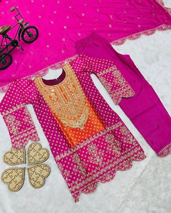 Pink_Pure_Chinon_With_Heavy_Embroidery_Cording_Dori-Sequins_Work_Fully_Stitched_Top_&_Bottom_And_Dupatta_Set_For_Girls