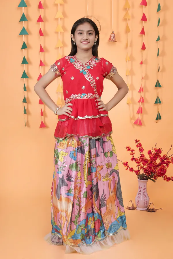 Pink_New_Designer_Kedia_Style_Fully_Stitched_Lehenga_Set_For_Girls