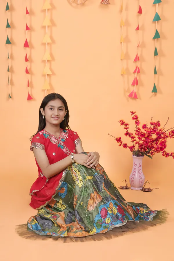 Pink_New_Designer_Kedia_Style_Fully_Stitched_Lehenga_Set_For_Girls