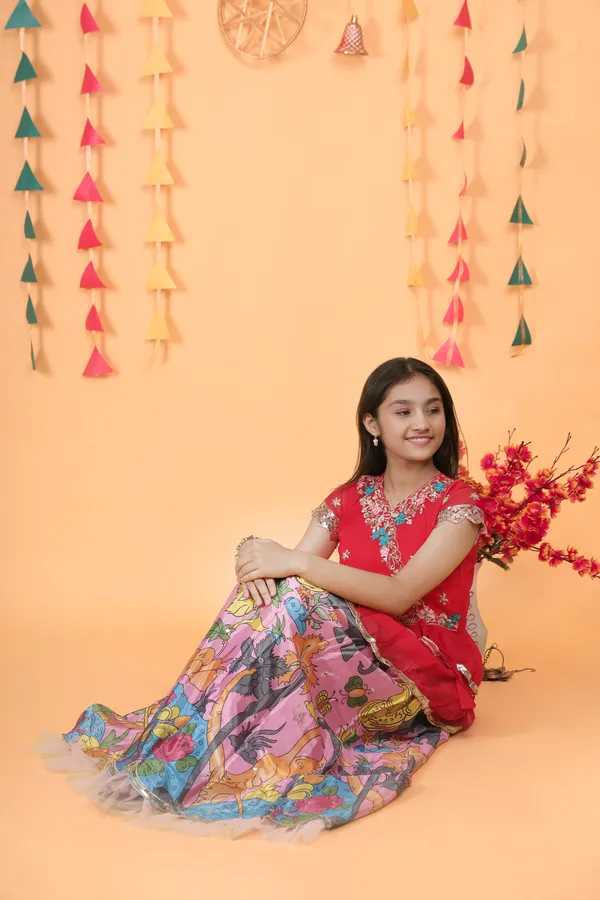Pink_New_Designer_Kedia_Style_Fully_Stitched_Lehenga_Set_For_Girls