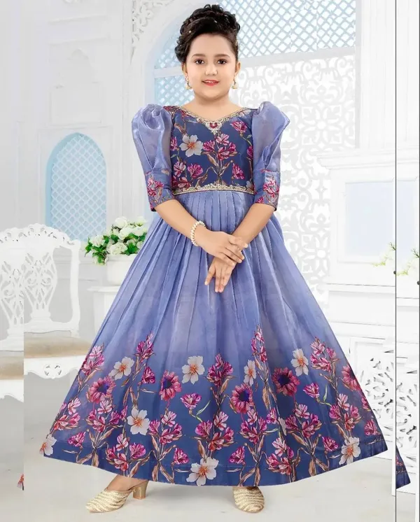 Blue_New_Designer_Taffeta_Silk_Organza_With_Digital_Print_Work_Gown_For_Girls