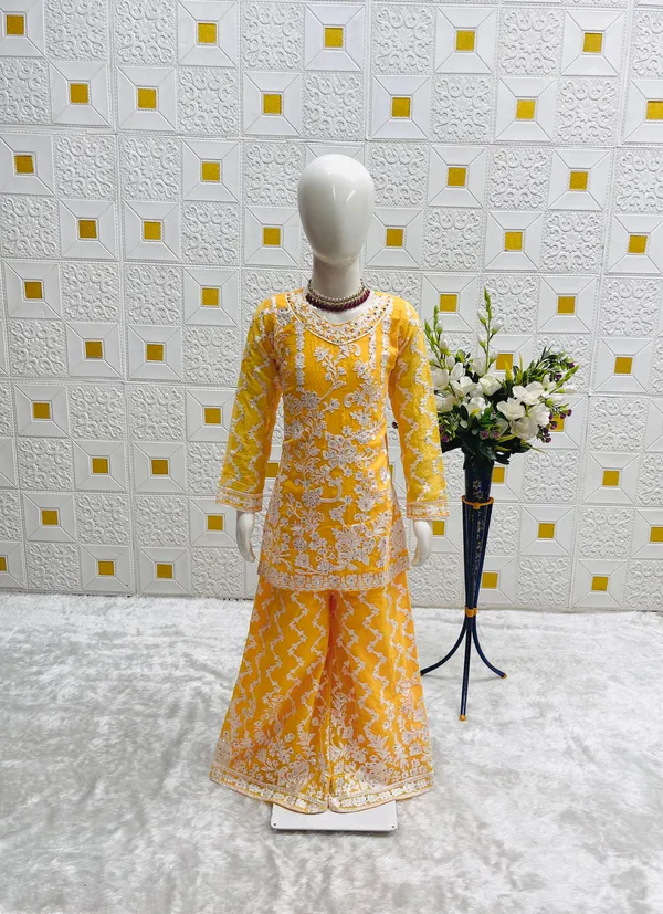 Yellow_Designer_Wear_Top_With_Sharara_And_Dupatta_Set_For_Girls
