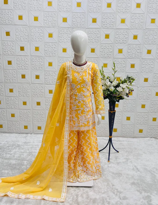 Yellow_Designer_Wear_Top_With_Sharara_And_Dupatta_Set_For_Girls
