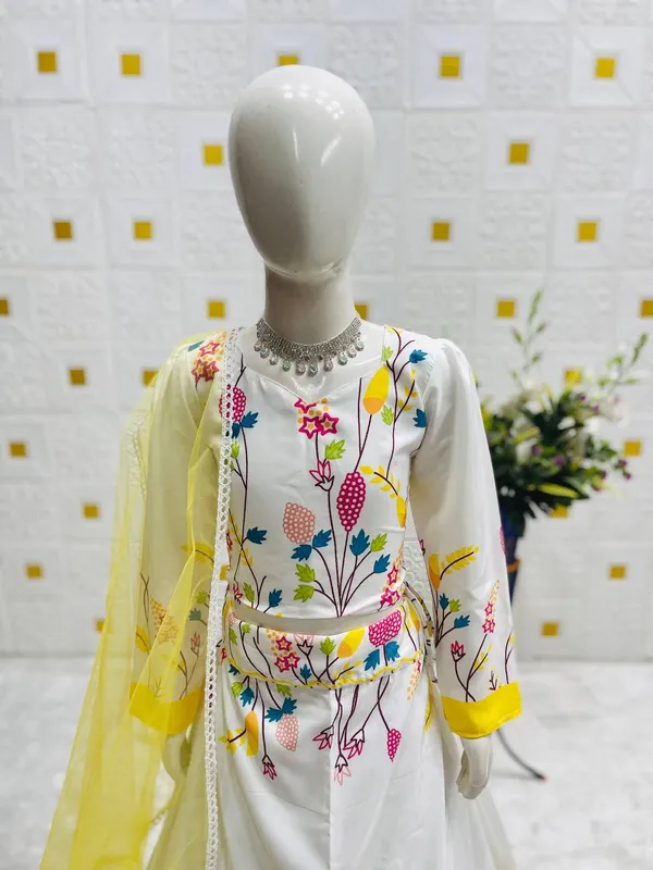 White_&_Yellow_Heavy_Natural_Crepe_Silk_Lehenga_Choli_Set_For_Girls