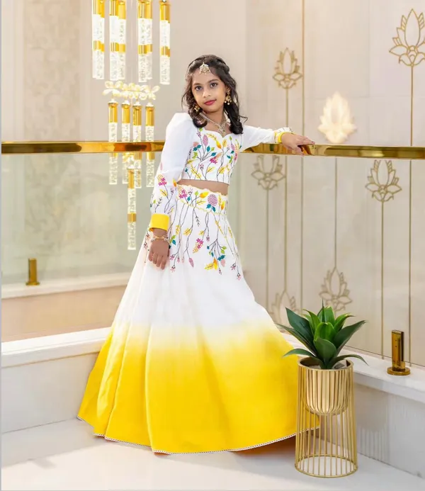 White_&_Yellow_Heavy_Natural_Crepe_Silk_Lehenga_Choli_Set_For_Girls