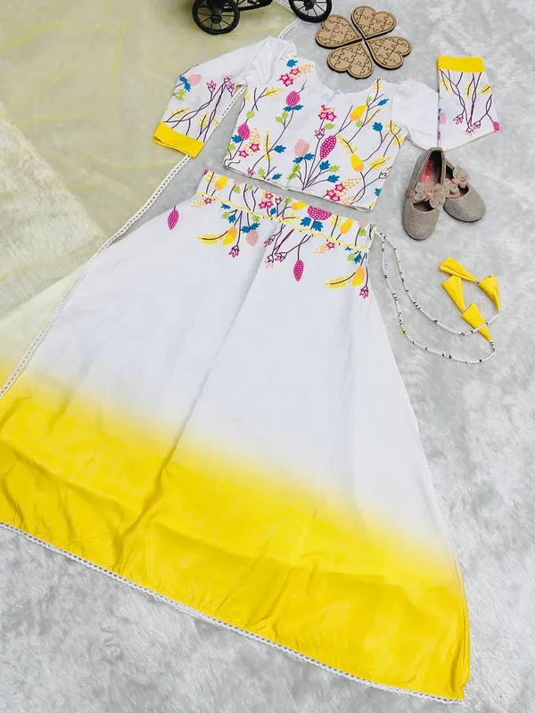White_&_Yellow_Heavy_Natural_Crepe_Silk_Lehenga_Choli_Set_For_Girls
