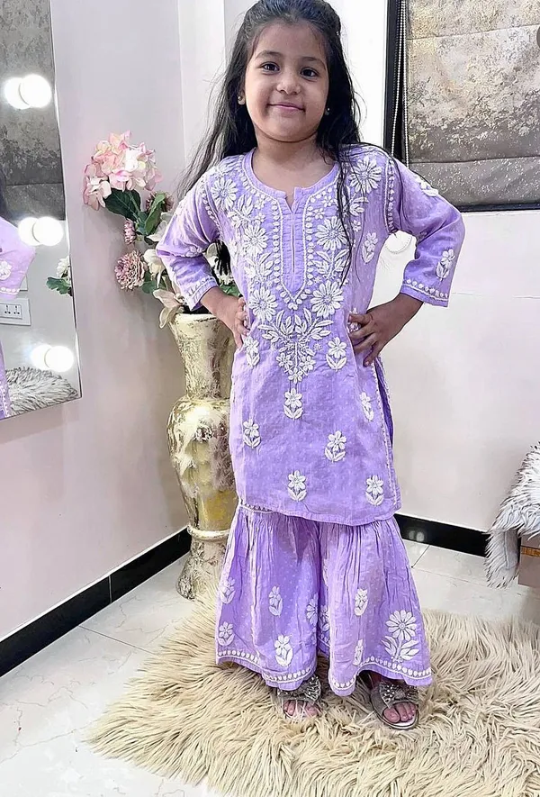 Purple_New_Designer_Heavy_Rayon_Cotton_Top_with_Sharara_For_Girls
