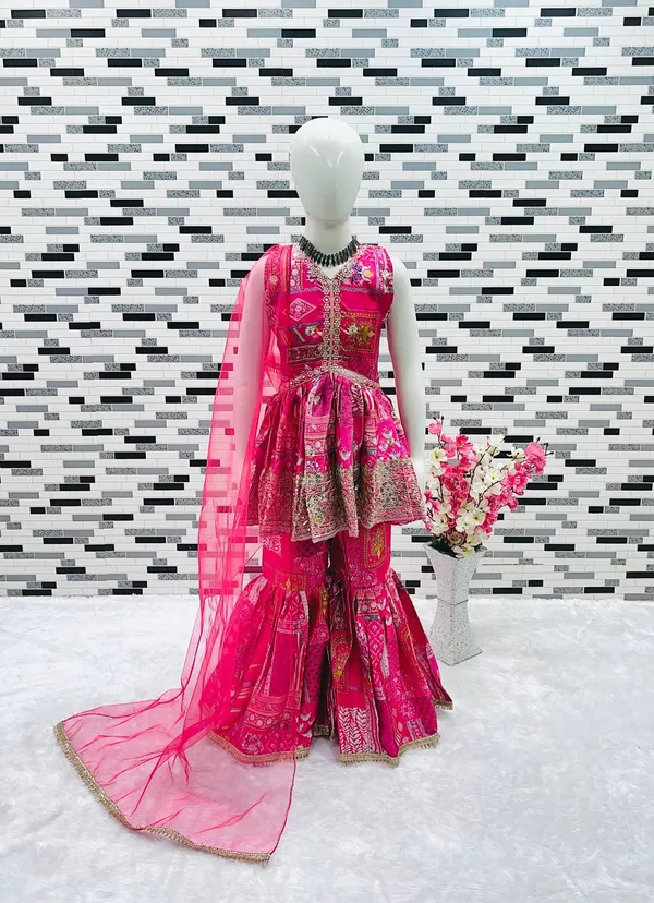 Pink_New_Designer_Heavy_Japan_Satin_Embroidery_Work_Top_And_Sharara_For_Girls